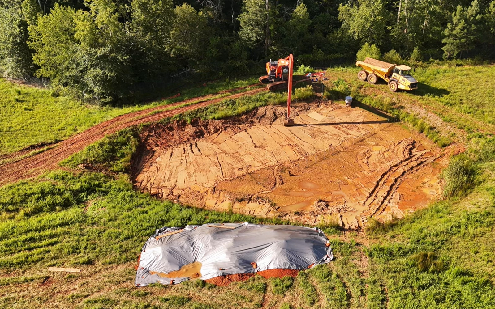 Aerial view of a stabilized construction site