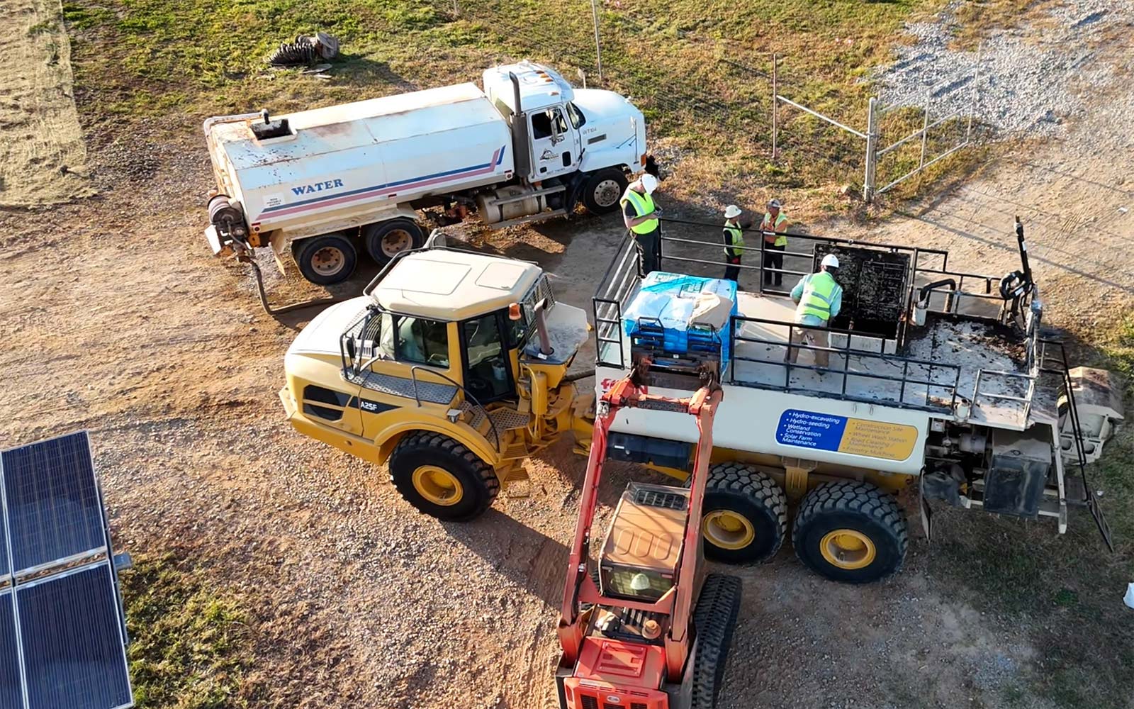 Aerial view of equipment staged on site